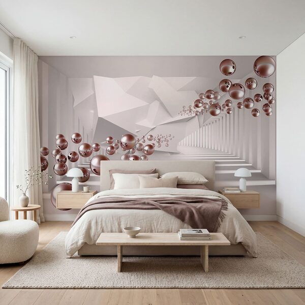 White room with pink balls