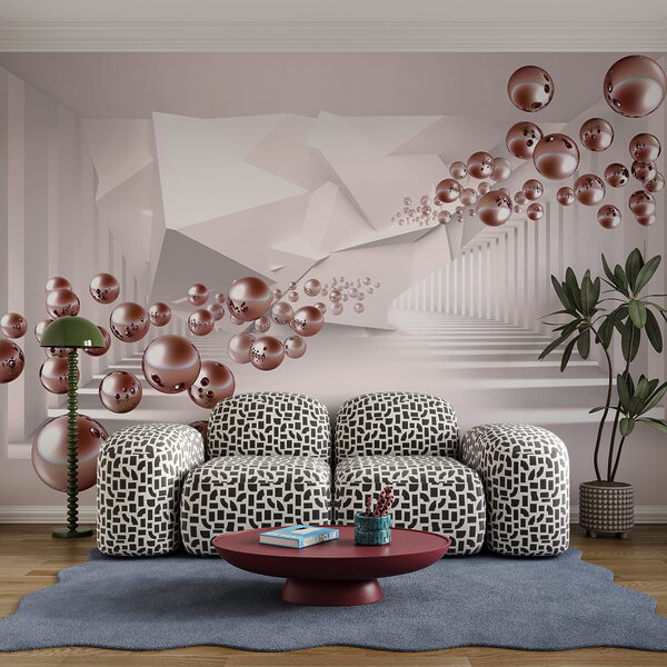 White room with pink balls