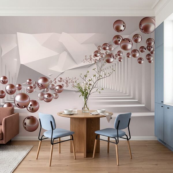White room with pink balls