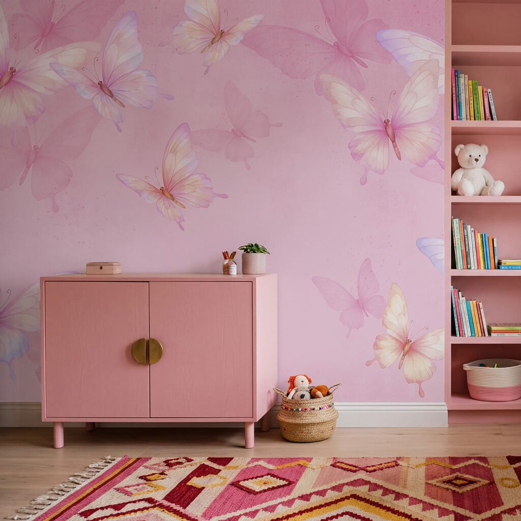 Pink background with butterflies Pink background with butterflies