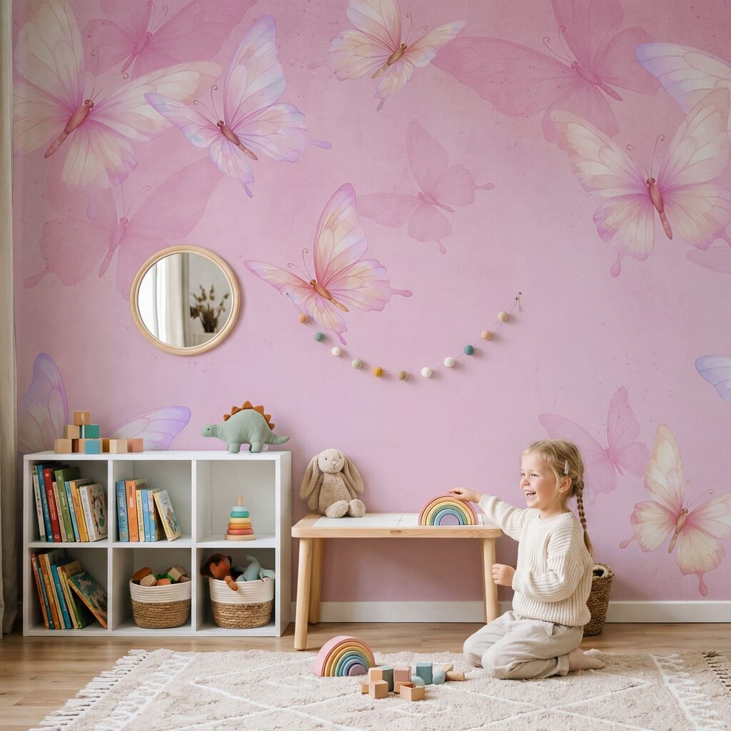 Pink background with butterflies Pink background with butterflies