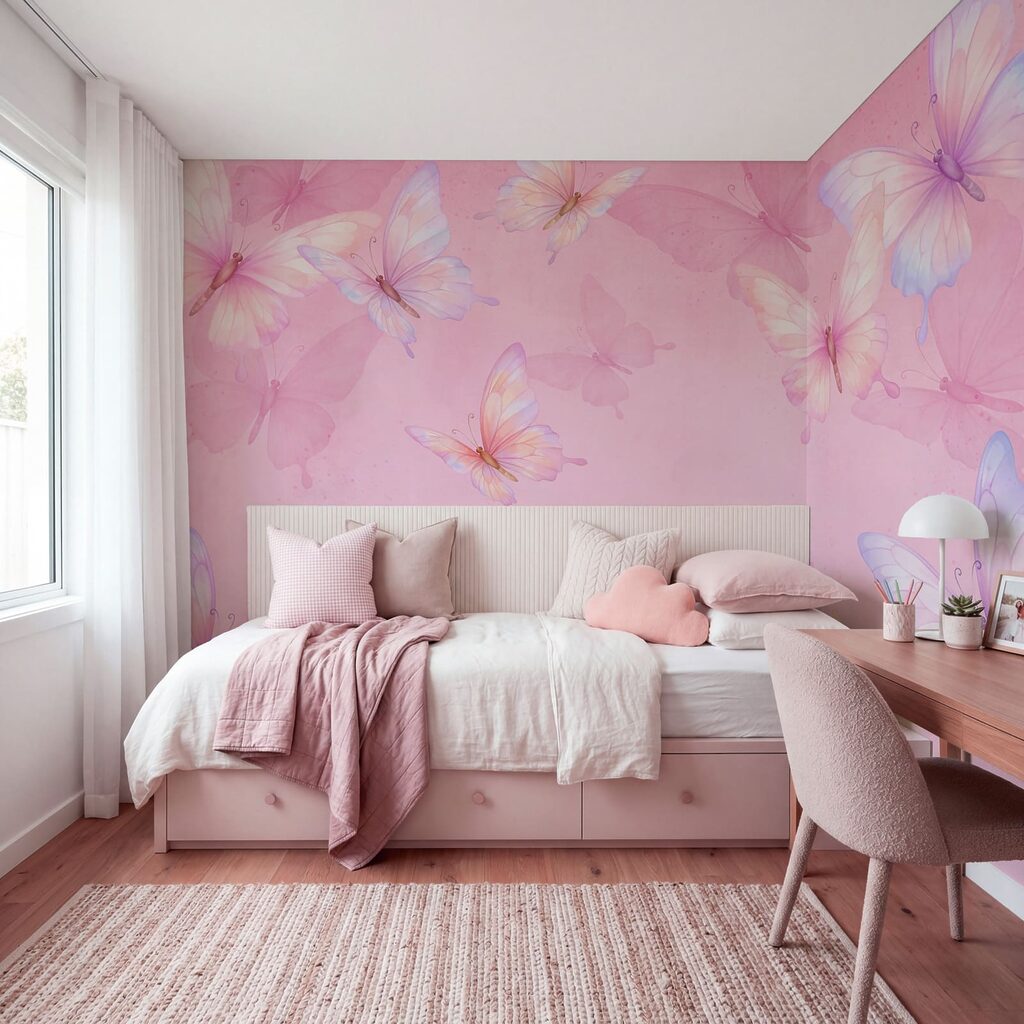 Pink background with butterflies Pink background with butterflies