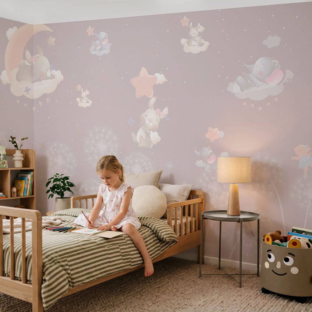Wallpaper with rabbits and dandelions