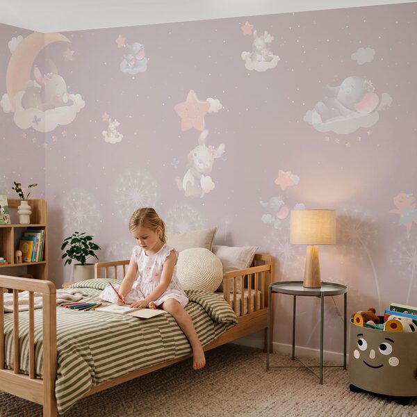 Wallpaper with rabbits and dandelions