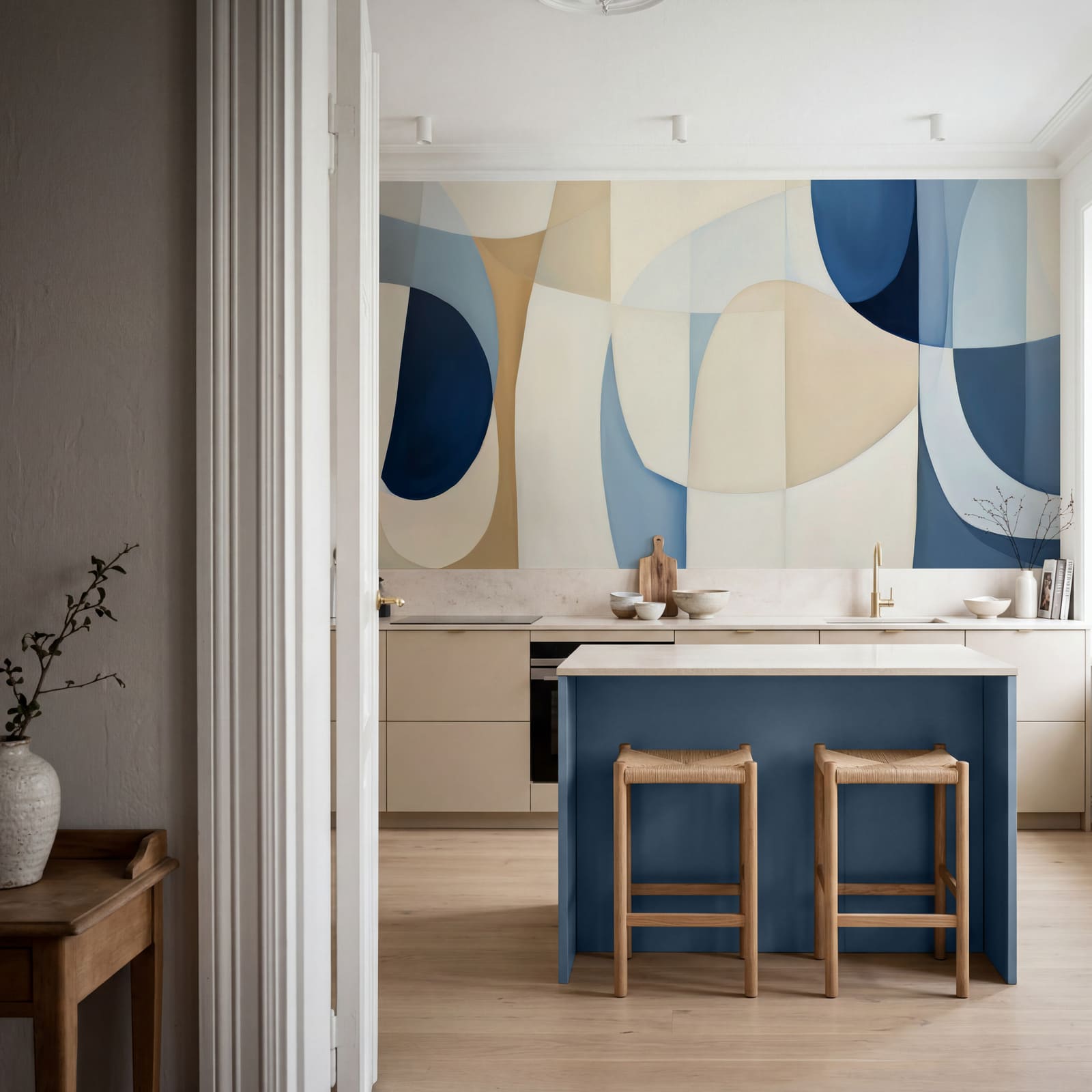 Blue and white art piece