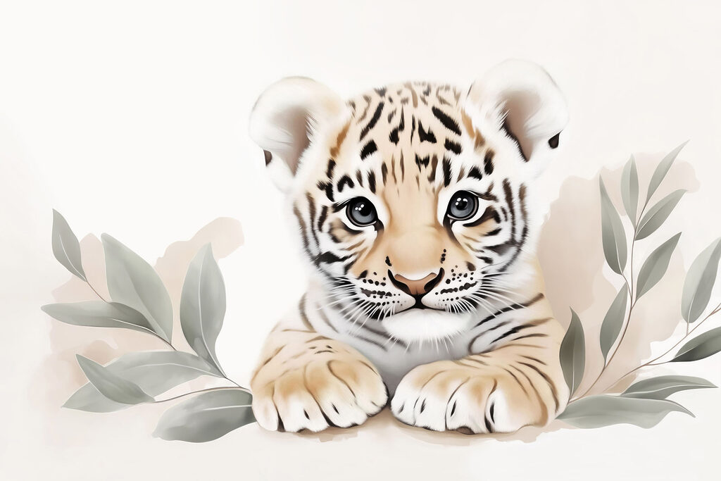 Tiger cub with leaves Tiger cub with leaves