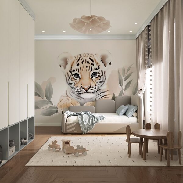 Tiger cub with leaves Tiger cub with leaves
