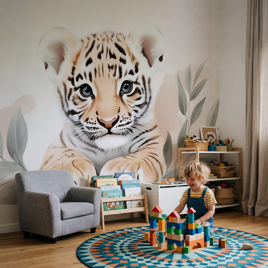 Tiger cub with leaves Tiger cub with leaves