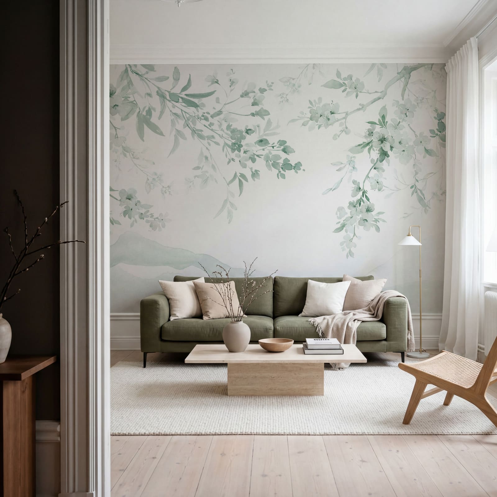 Painting of a tree branch with white flowers Painting of a tree branch with white flowers