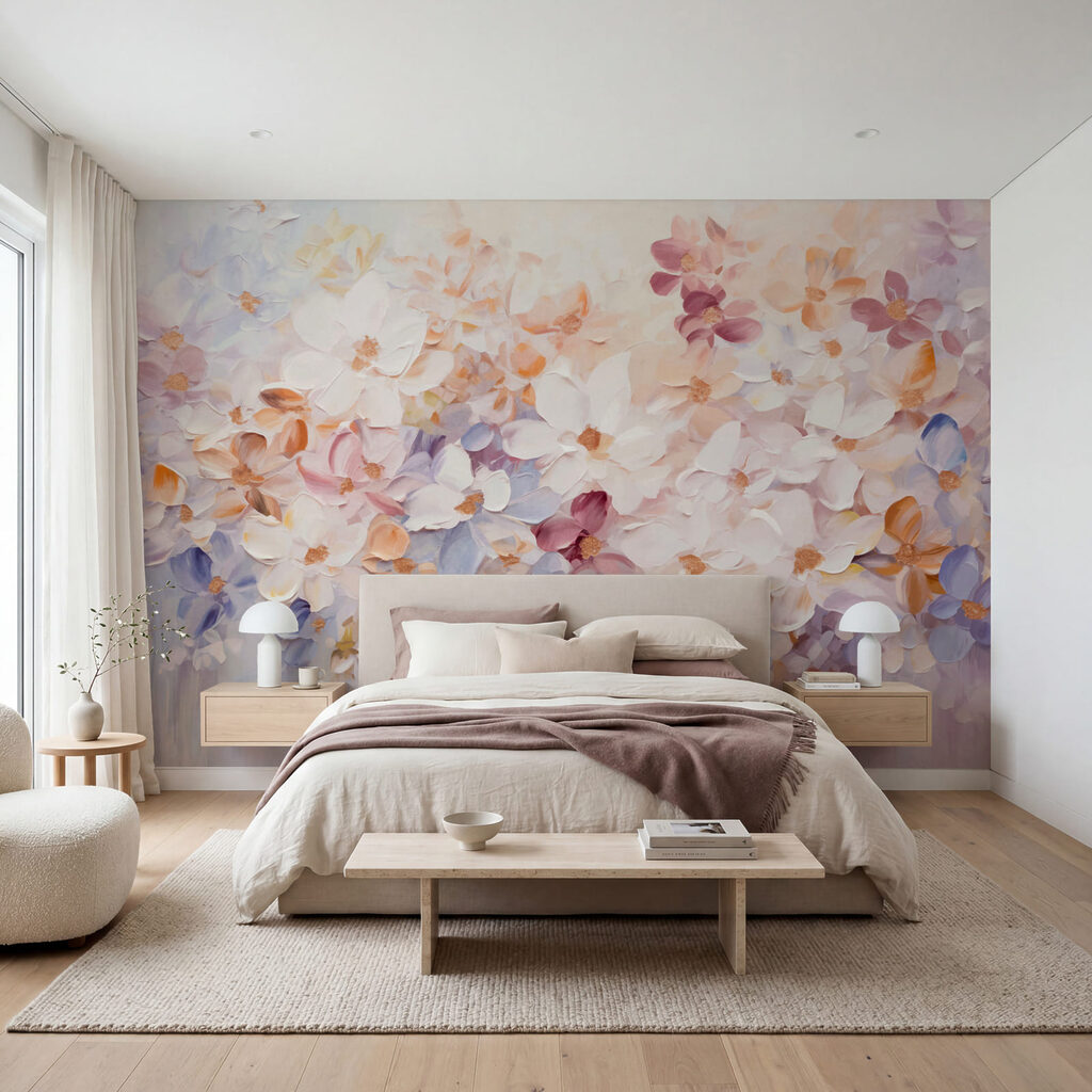 Painting of flowers on a white surface