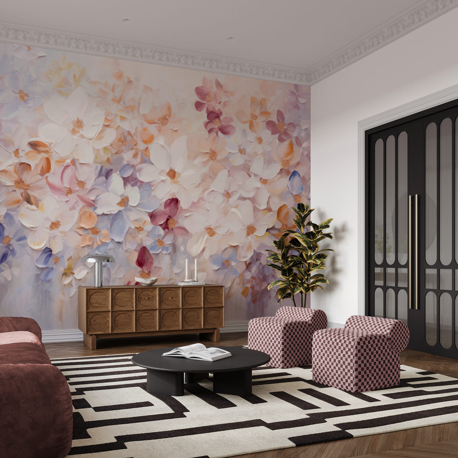 Painting of flowers on a white surface