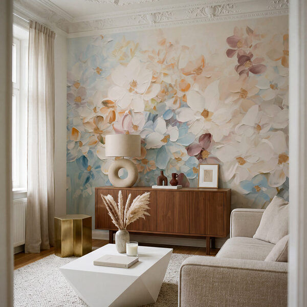 Painting of flowers on a white surface Painting of flowers on a white surface