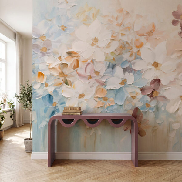 Painting of flowers on a white surface Painting of flowers on a white surface