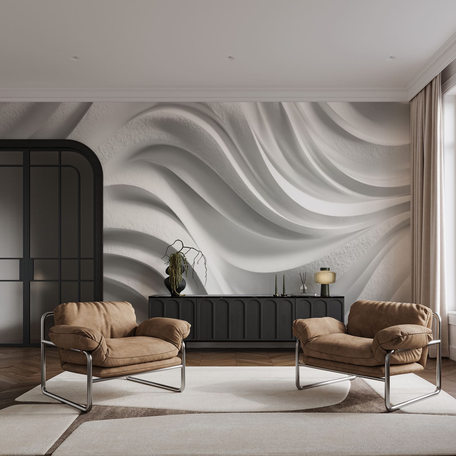 White wall with wavy lines