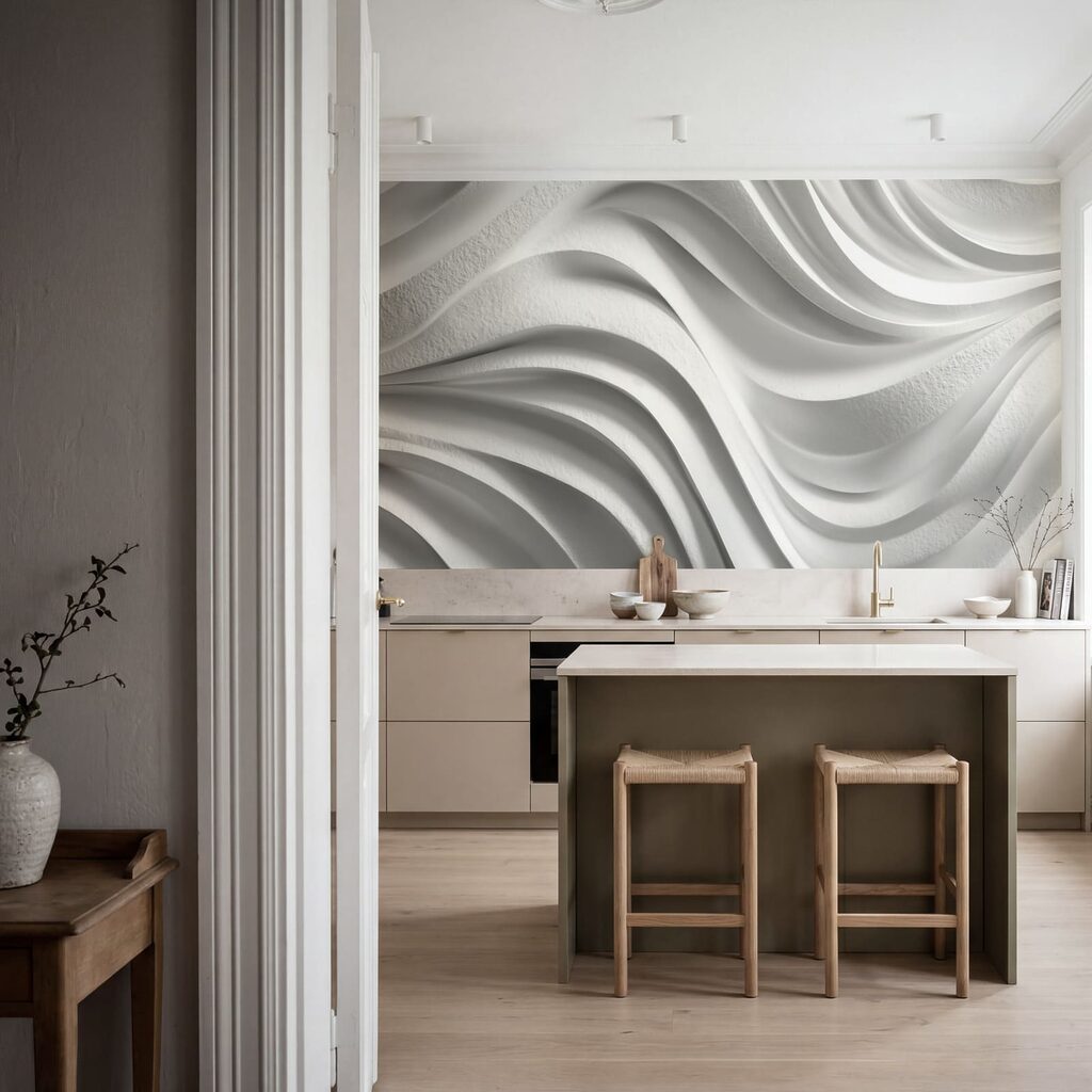 White wall with wavy lines