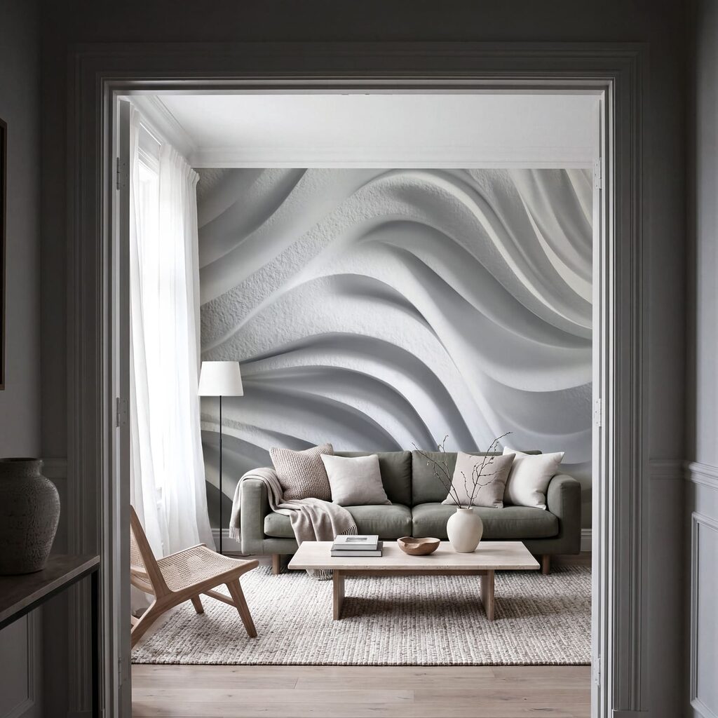 White wall with wavy lines White wall with wavy lines