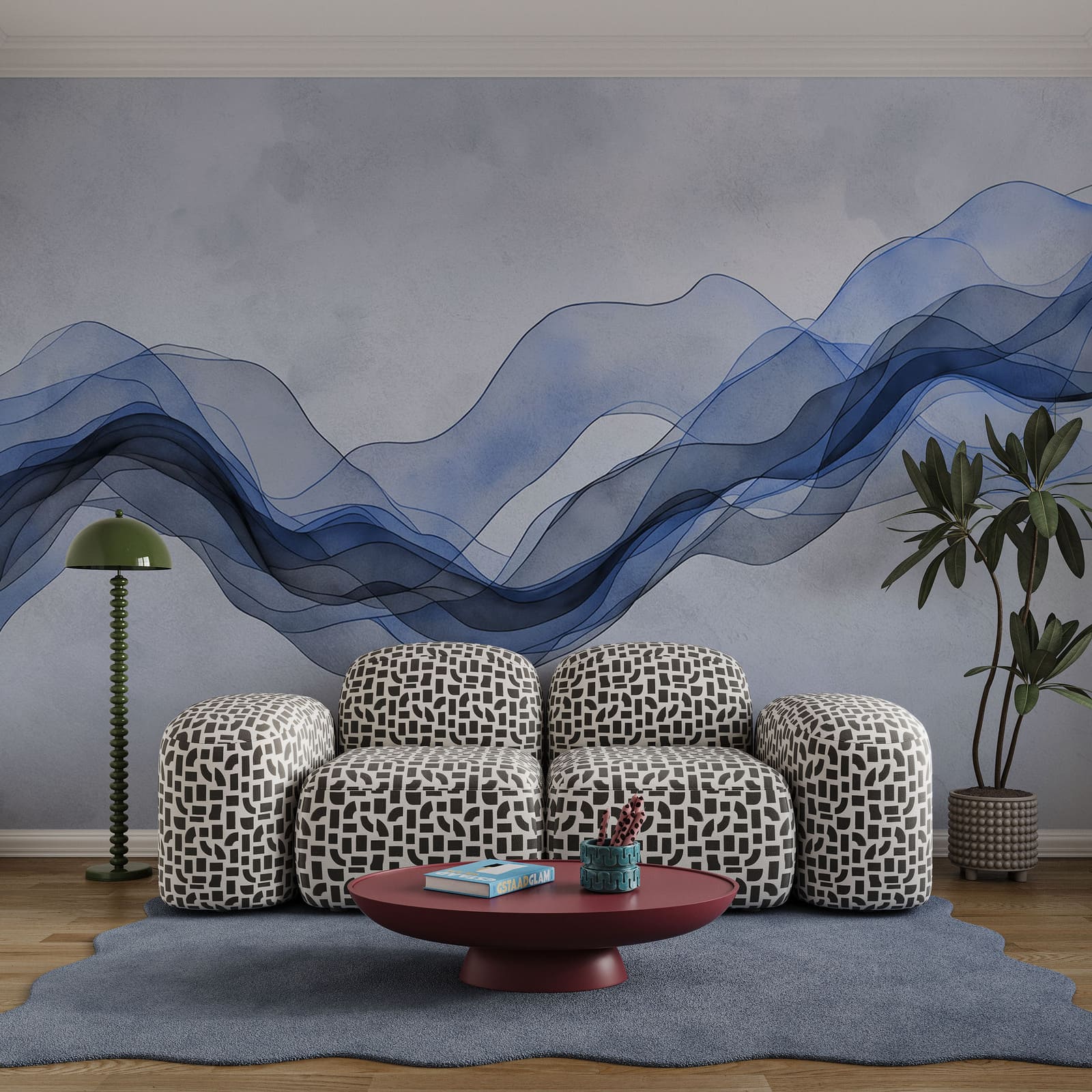Blue wavy lines on a white background