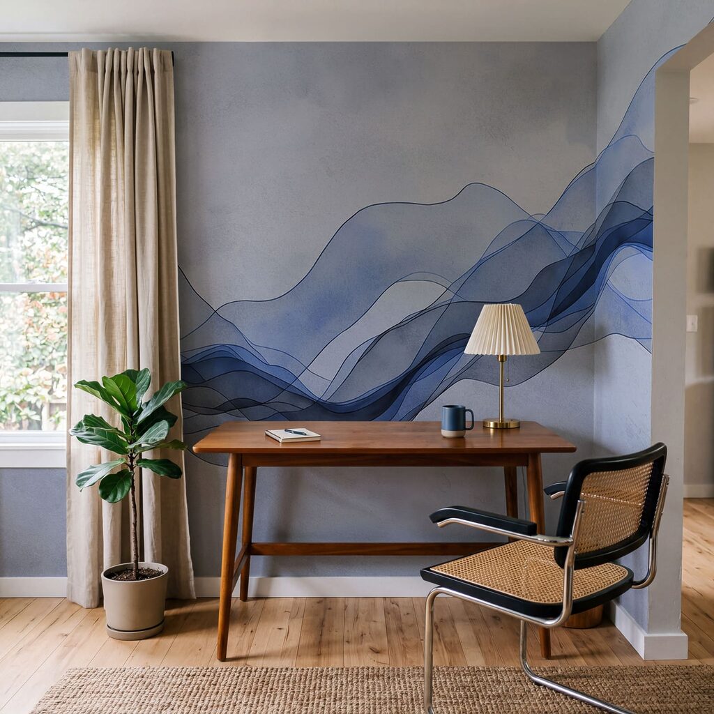 Blue wavy lines on a white background