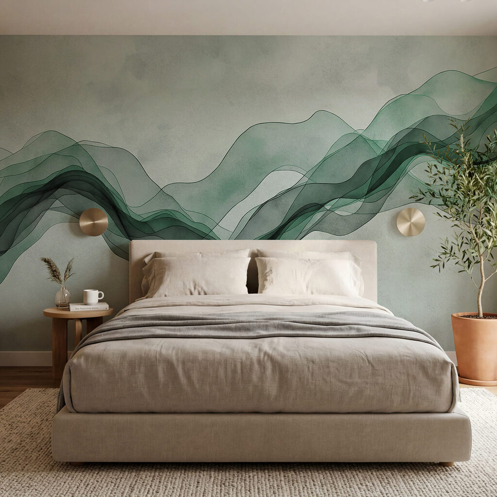 Green wavy lines on a white background