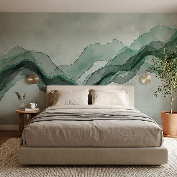 Green wavy lines on a white background