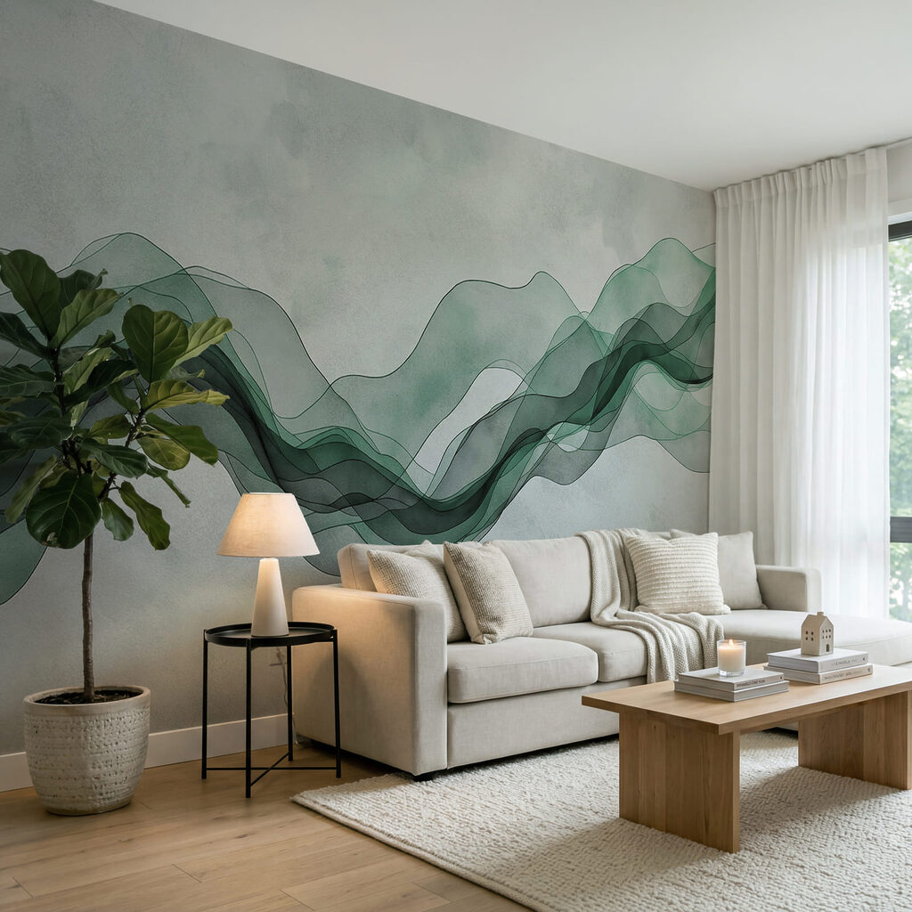 Green wavy lines on a white background