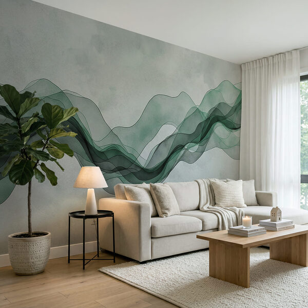 Green wavy lines on a white background