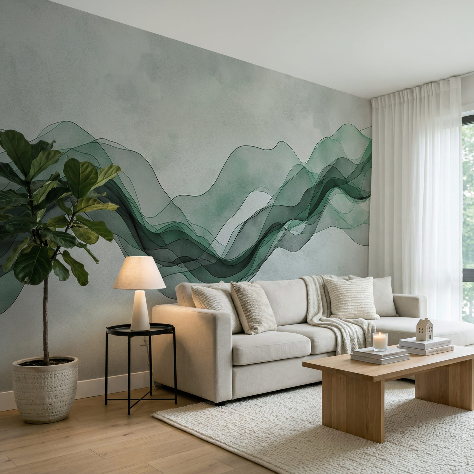 Green wavy lines on a white background