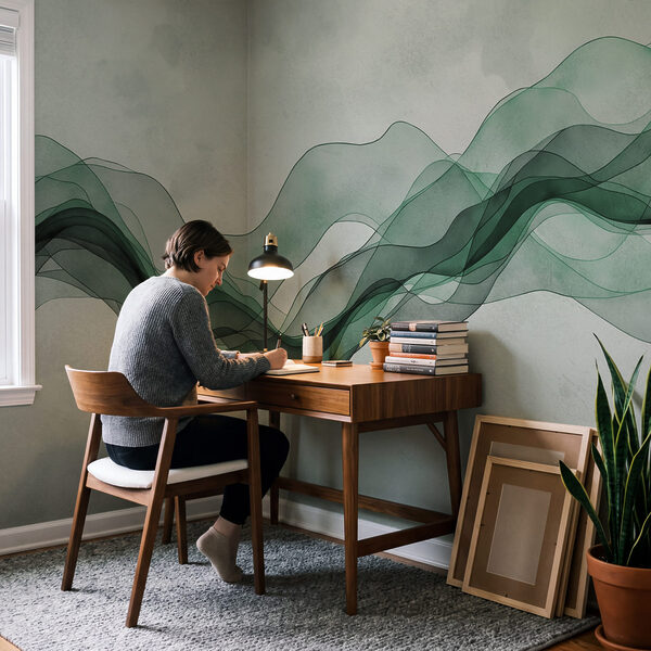 Green wavy lines on a white background
