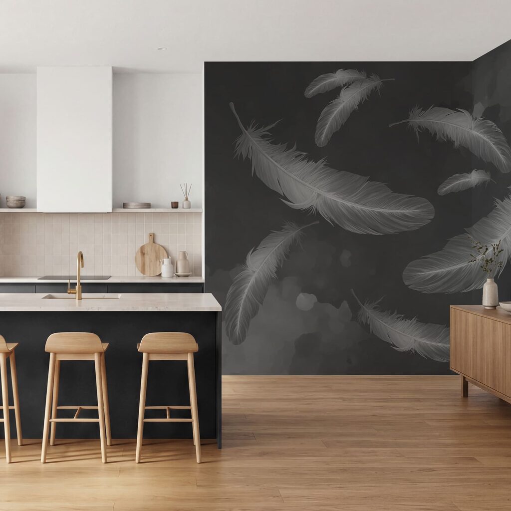 Group of feathers floating in the air