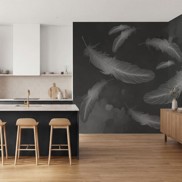 Group of feathers floating in the air