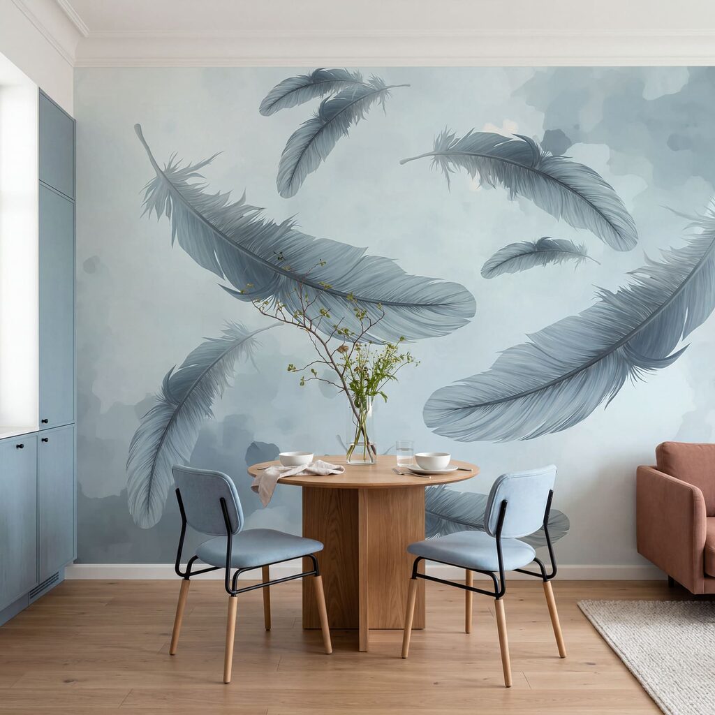 Group of feathers floating in the air