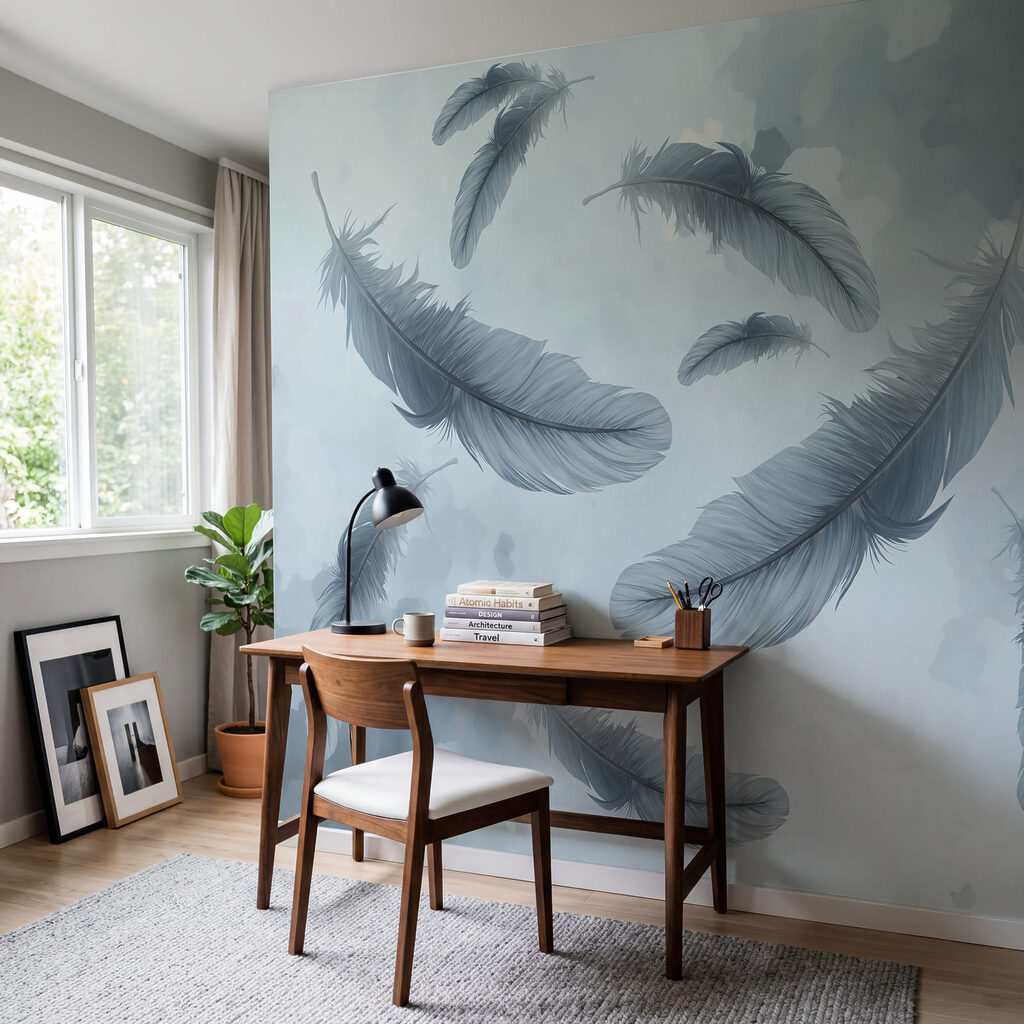Group of feathers floating in the air
