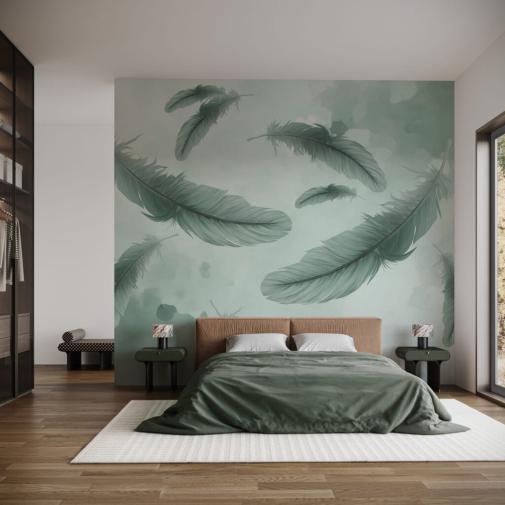 Group of feathers floating in the air
