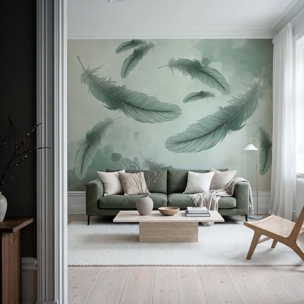 Group of feathers floating in the air