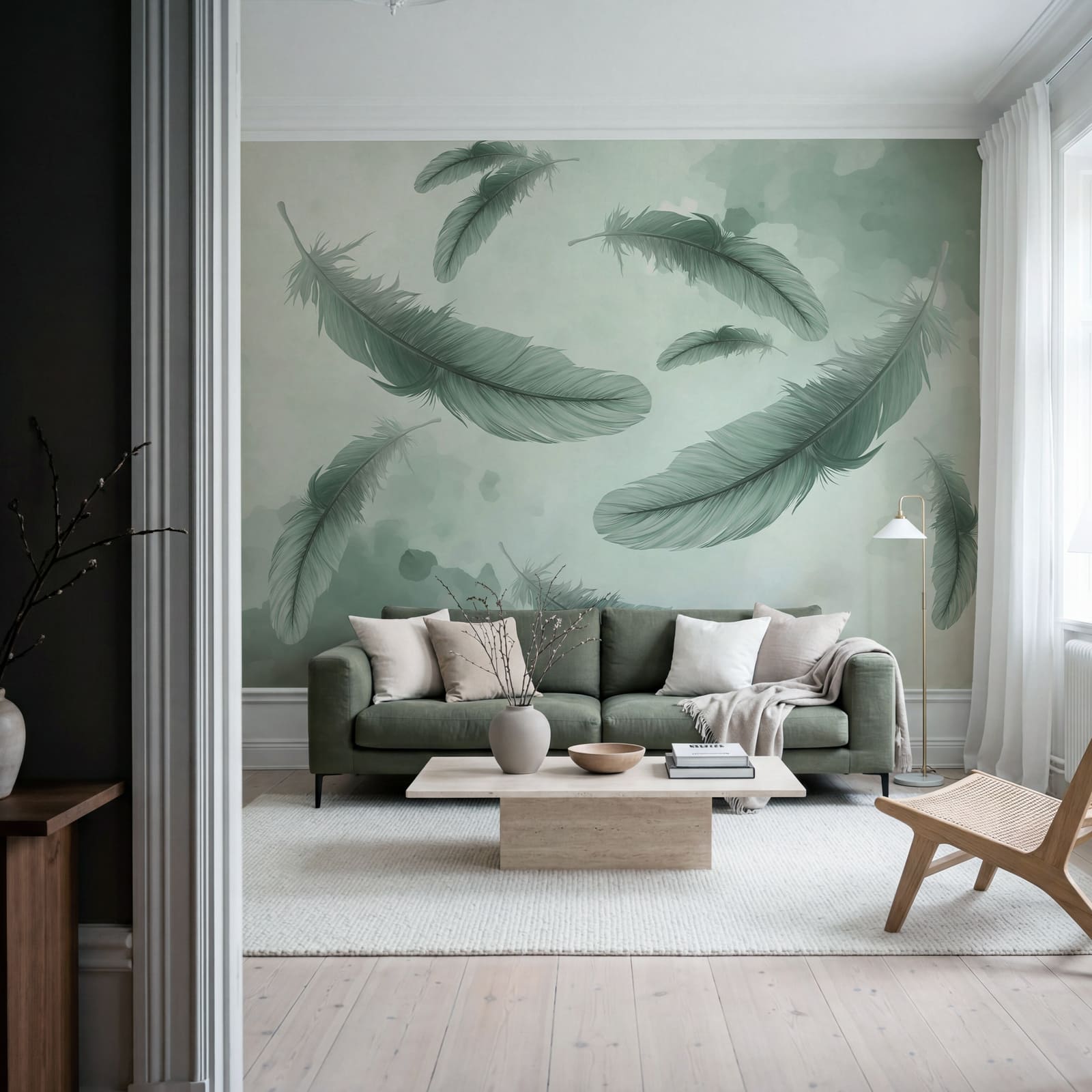 Group of feathers floating in the air