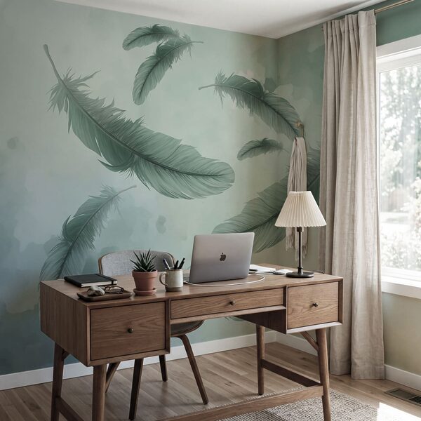 Group of feathers floating in the air
