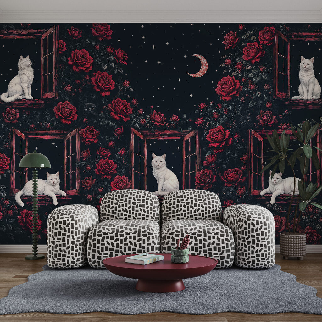 Group of cats sitting on windows in roses
