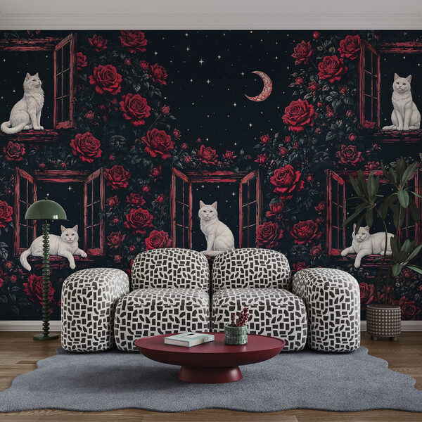 Group of cats sitting on windows in roses