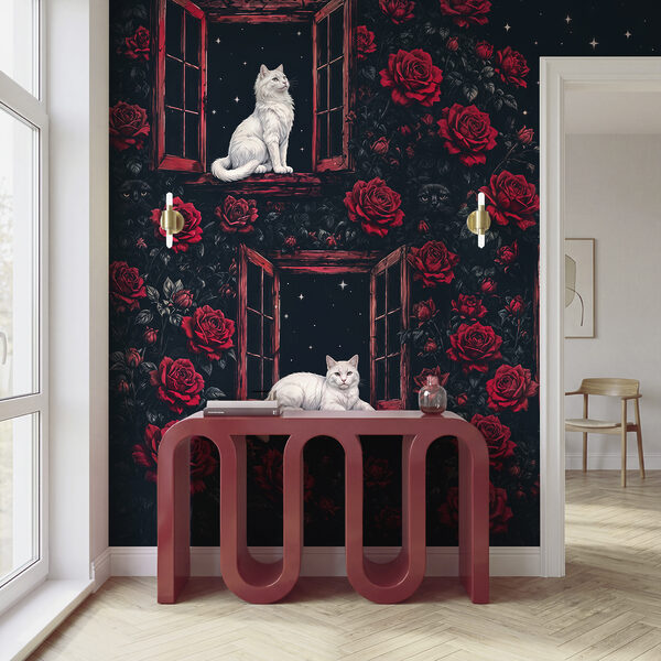 Group of cats sitting on windows in roses