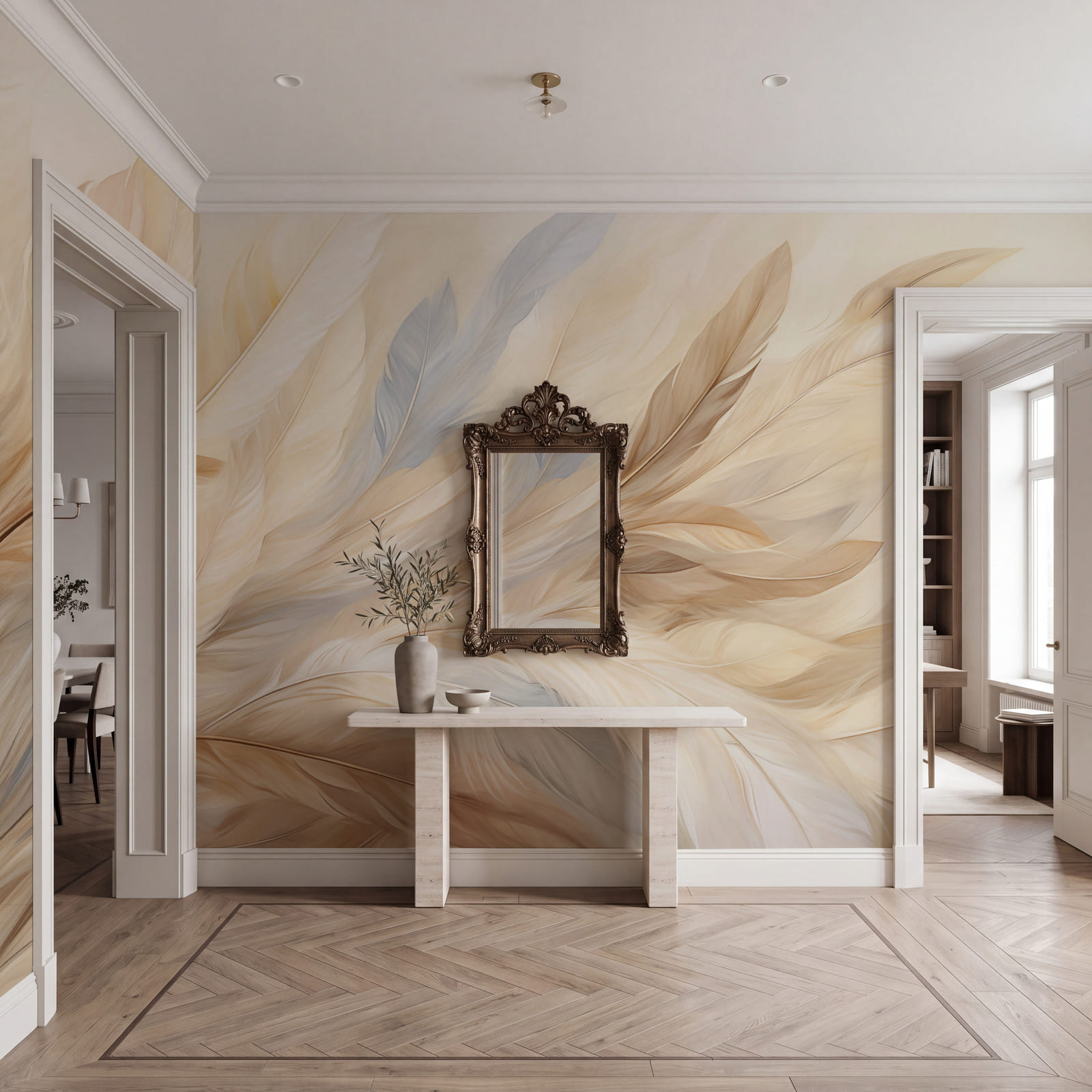 Soft, flowing feathers in warm tones Soft, flowing feathers in warm tones