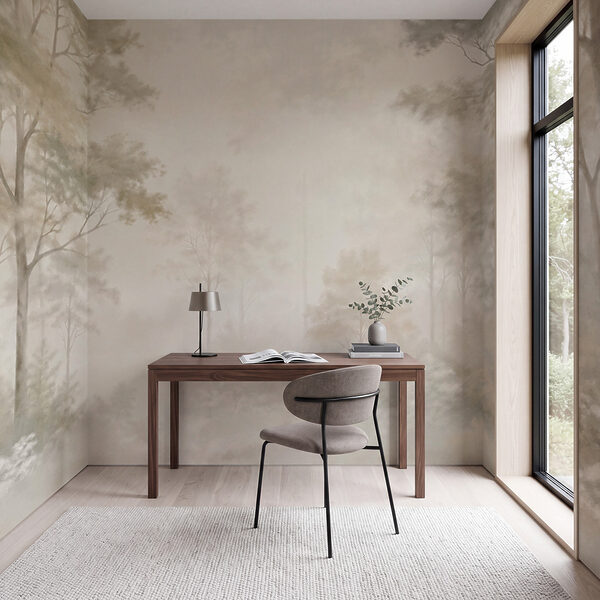 Foggy forest with trees Wall mural Foggy forest with trees