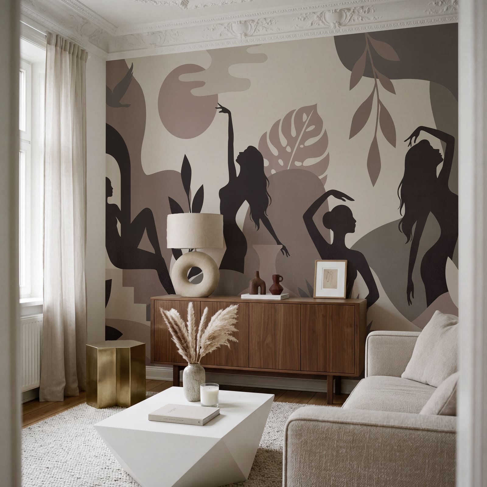 Elegant silhouettes in a serene landscape