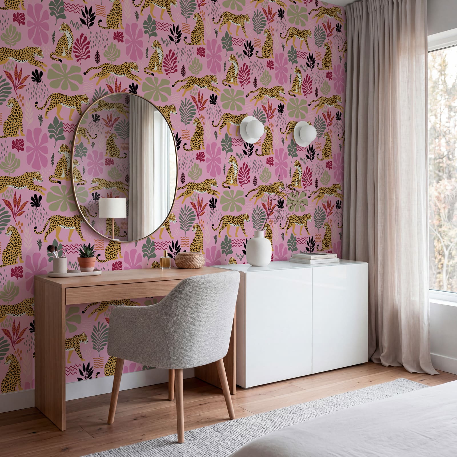 Pattern of leopards and flowers