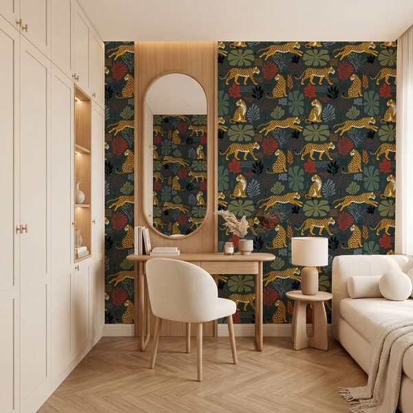 Wall mural Pattern of cheetahs and plants