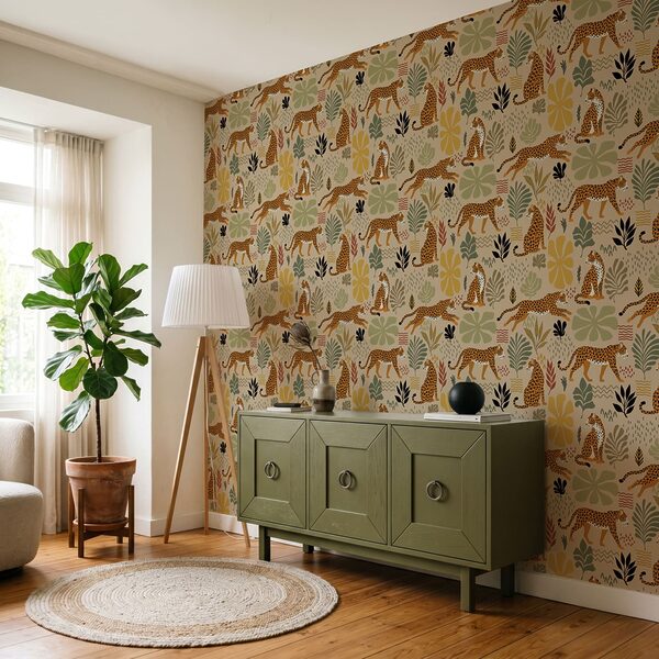 Wall mural Pattern of cheetahs and plants