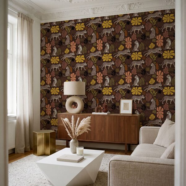Wall mural Pattern of leopards and flowers