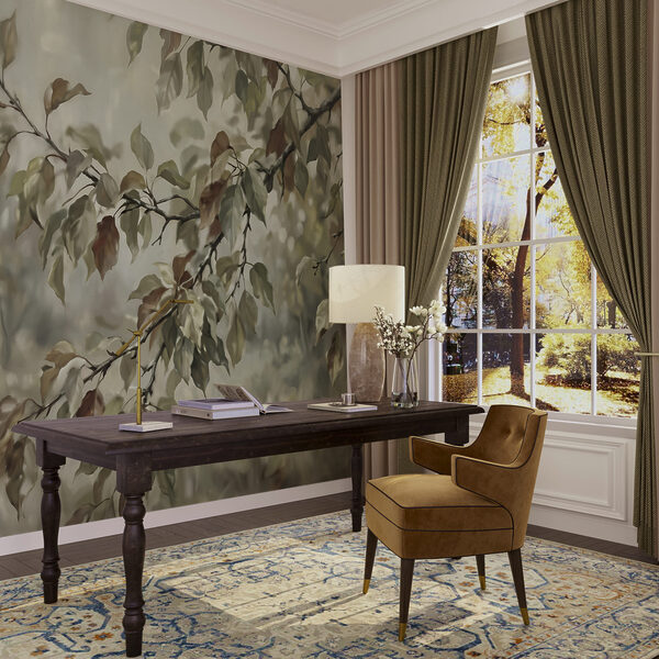 Painting of a tree branch with leaves