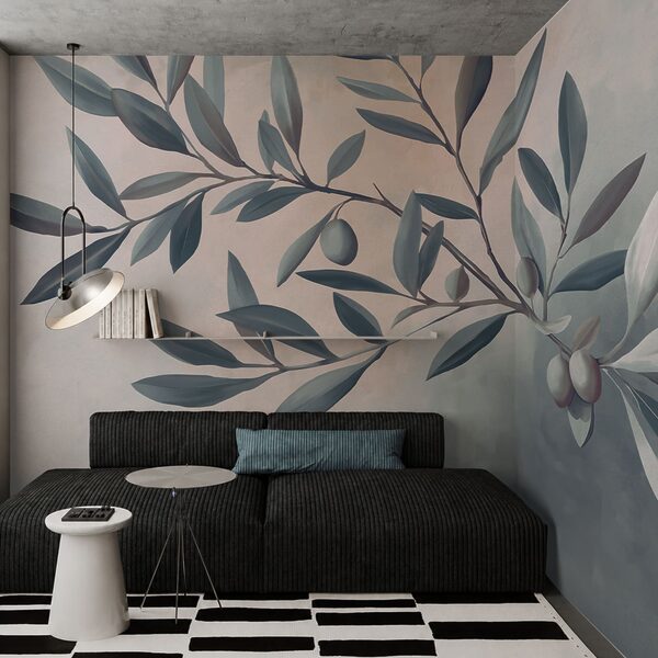 Painting of a branch with leaves and fruits Painting of a branch with leaves and fruits