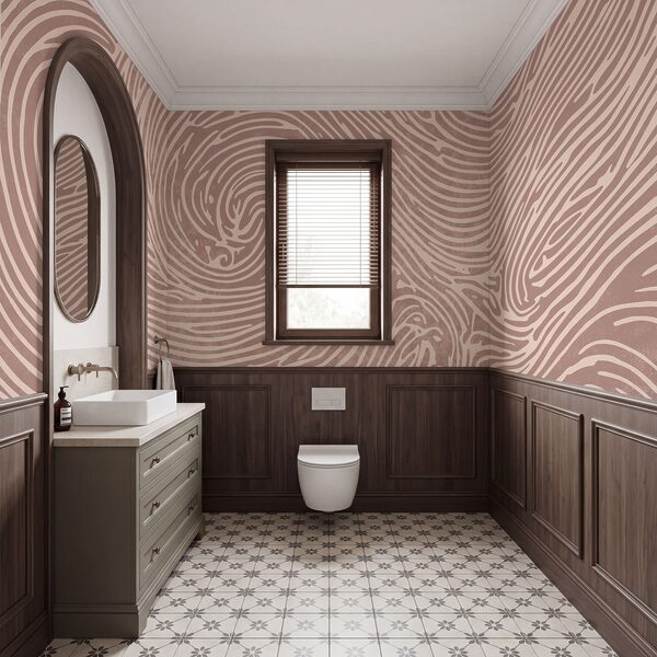 Swirling lines create visual rhythm