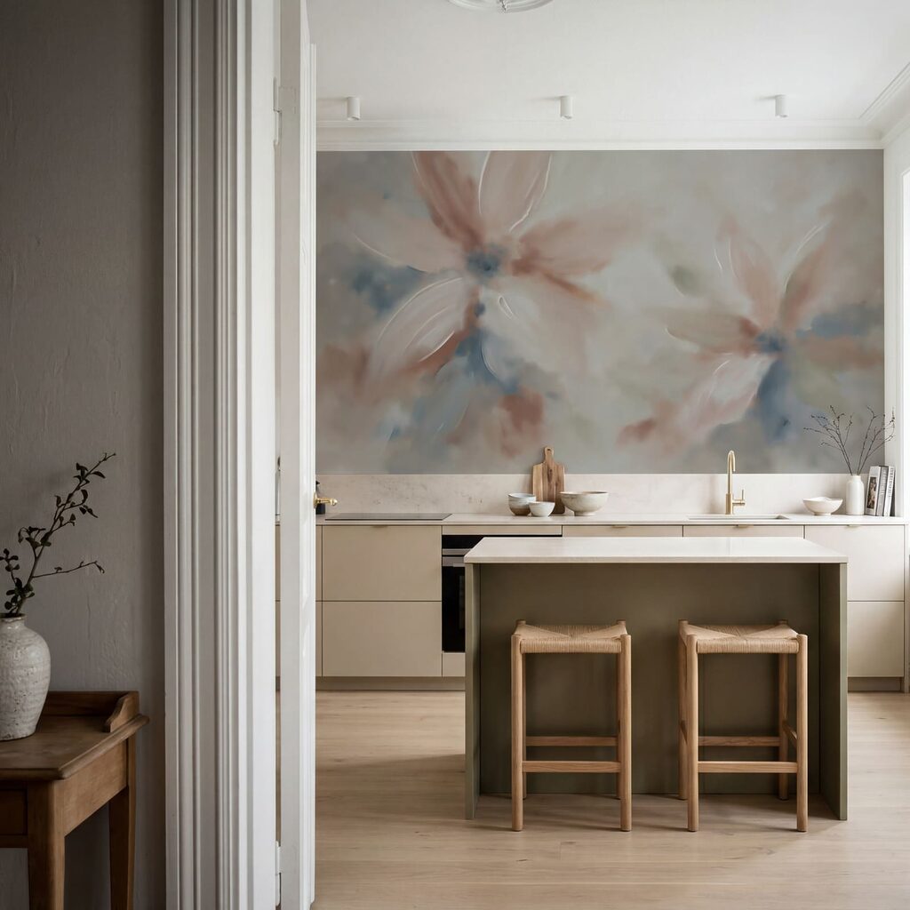 Painting of flowers on a white surface Painting of flowers on a white surface